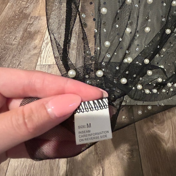 Black Sheer Pearl Crop Top - Picture 7 of 8